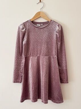 GAP VGUC Dusty Rose Velour Micro Dot Appliqué Skater Dress